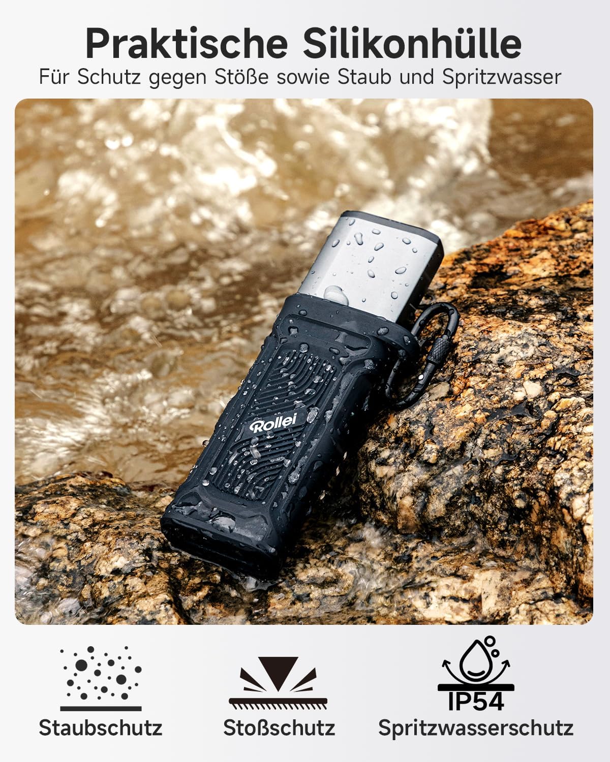 Detalle de Rollei 2 in 1 Travel Kartenlesegerät & Etui – USB-C 3.2 OTG mit Speicherstaurausgleich
