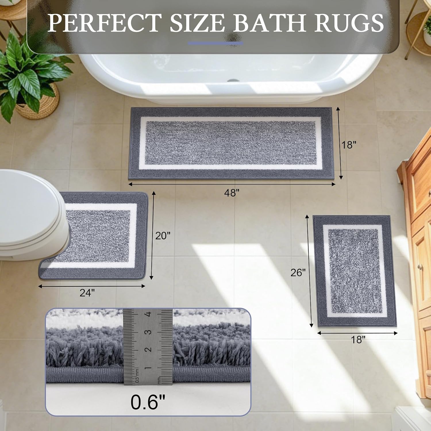 Detalle 2 de Pauwer Bath Rug Set 3‑Piece