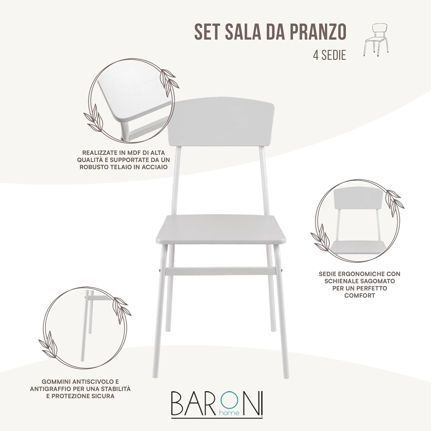Detalle 2 de Baroni Home Set 4 Sedie 35x46x81 cm