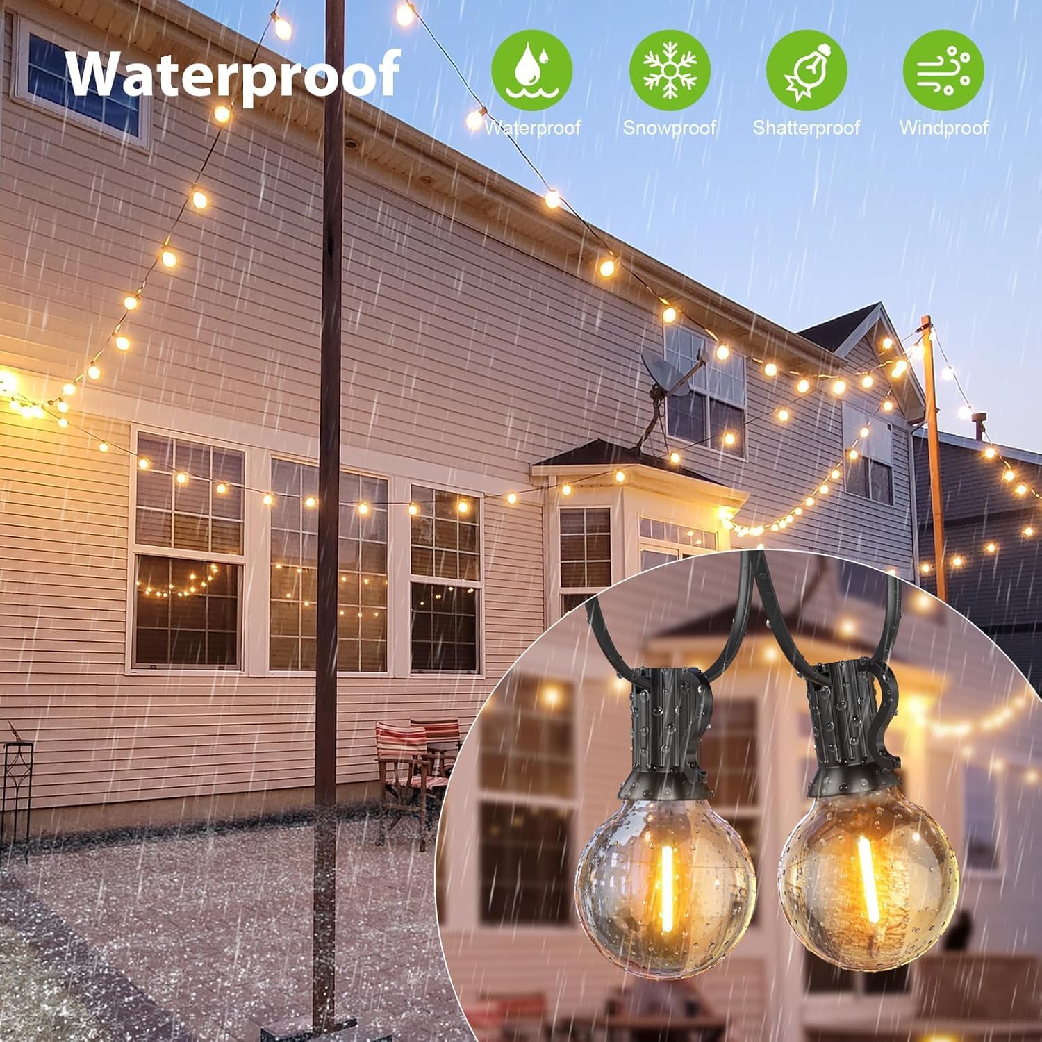 Thumbnail 2 de BokiHuk Catena luminosa da esterno 30 m con lampadine G40, 50+2 sfere e luce calda 2700K