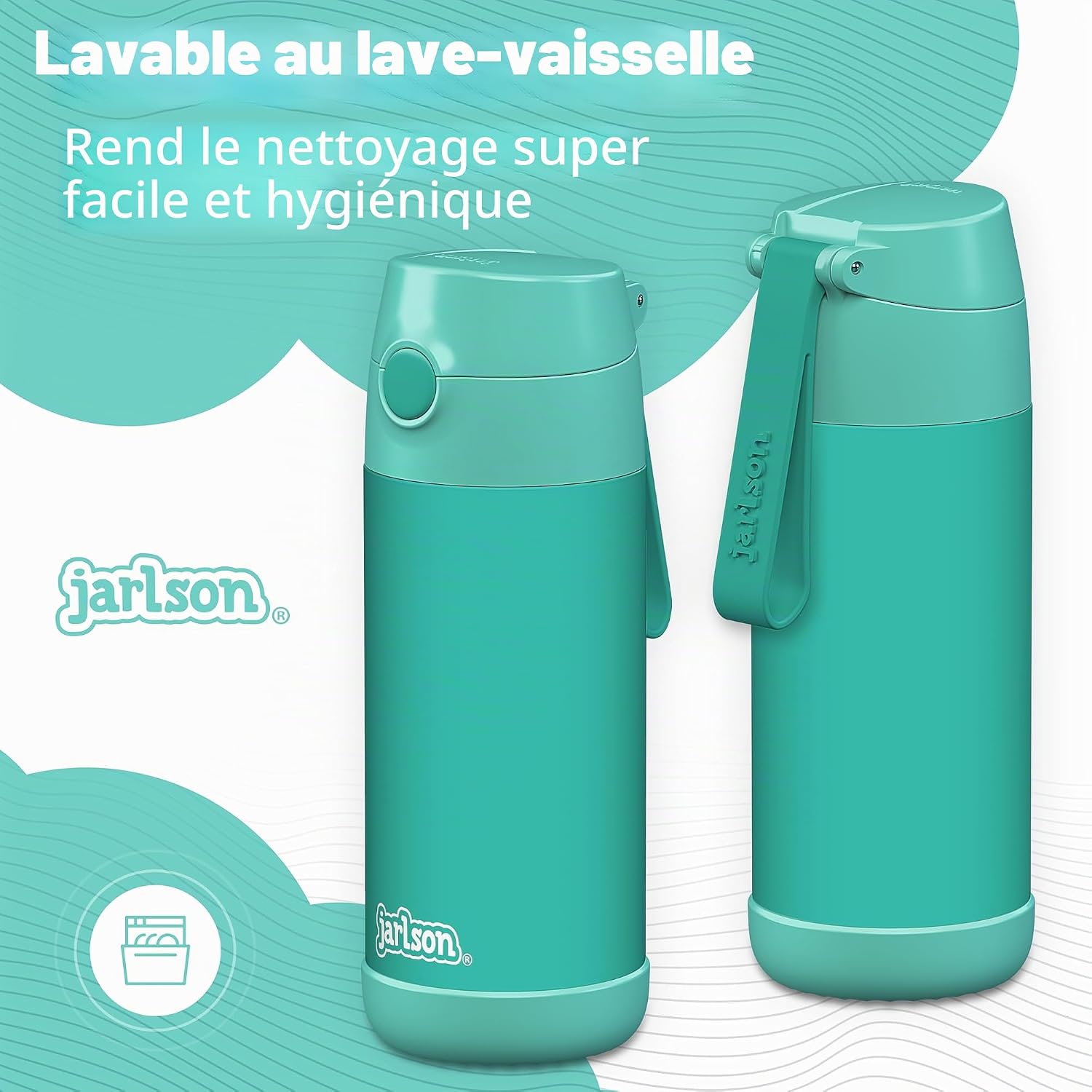 Thumbnail 2 de Gourde Enfant CHARLI 350 ml de Jarlson – Bouteille Isotherme Anti-Fuite avec Paille, Inox 304 Turquoise