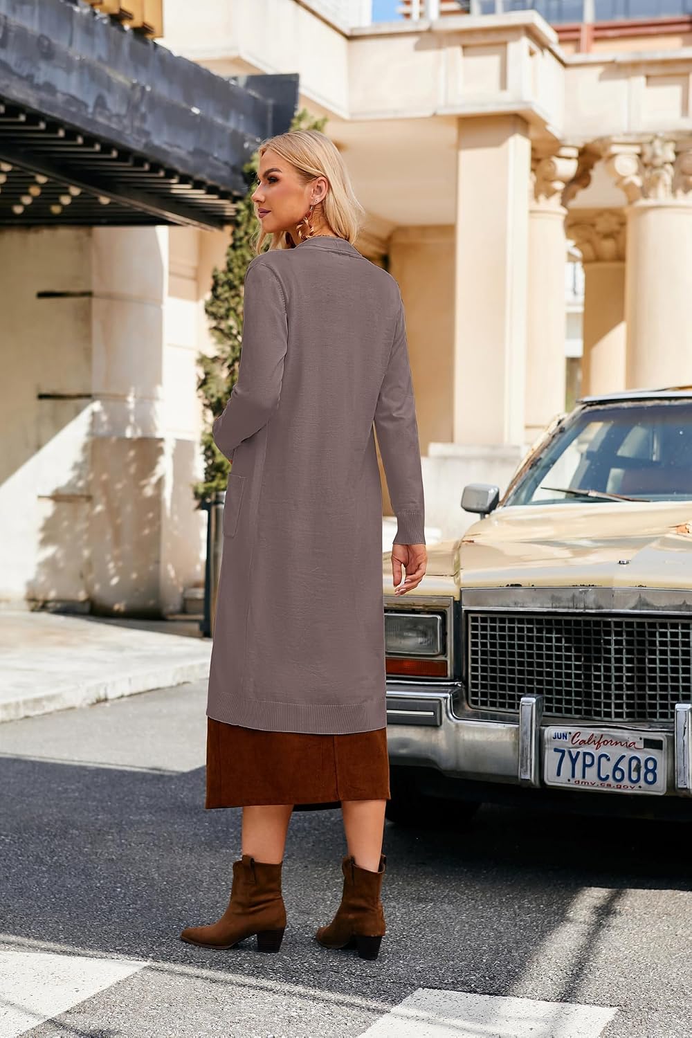 Detalle 1 de GRACE KARIN Essential Solid Maxi Long Knitted Cardigan, Open Front for Women