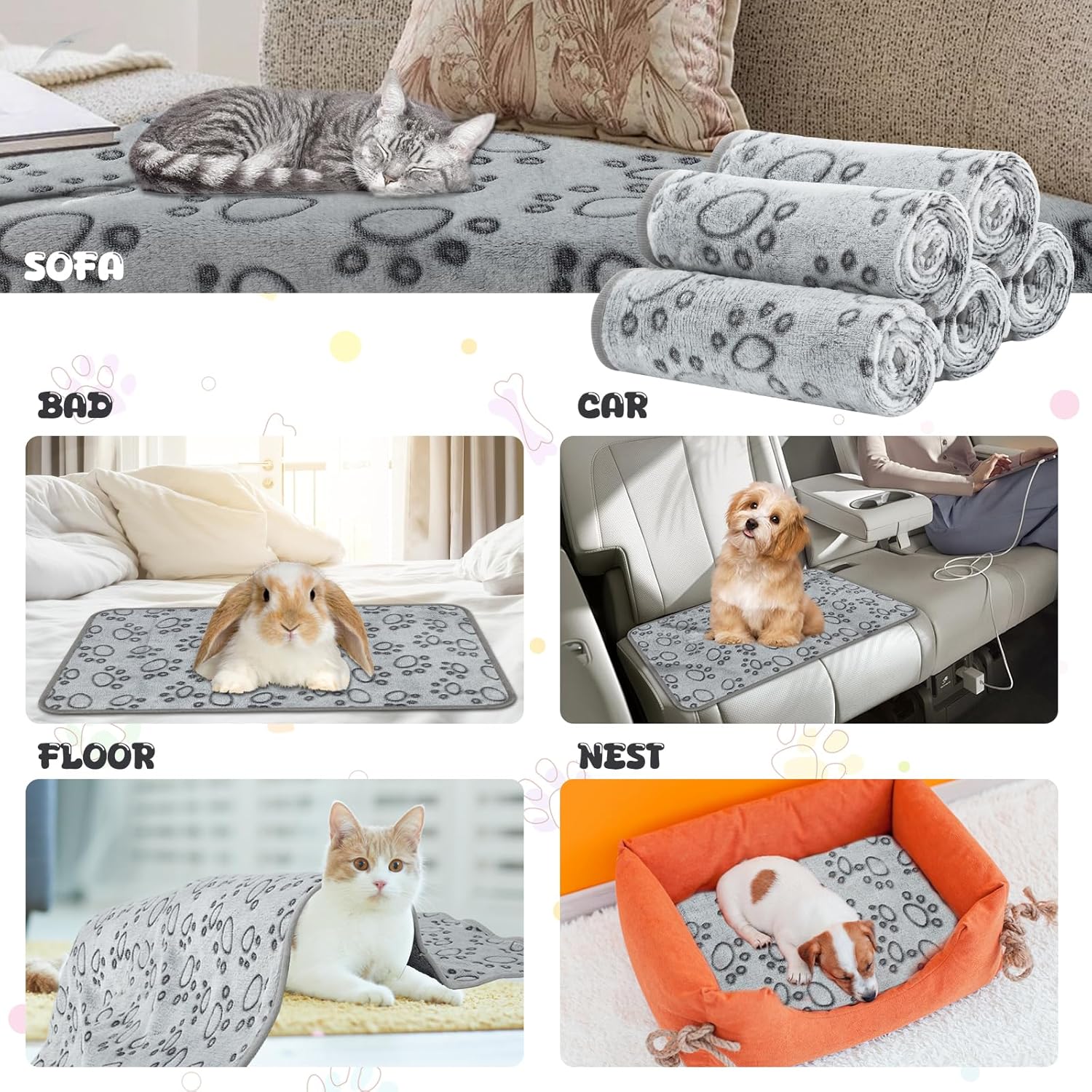 Detalle 2 de Omtofo set di 5 coperte lavabili in flanella grigie 60×40 cm