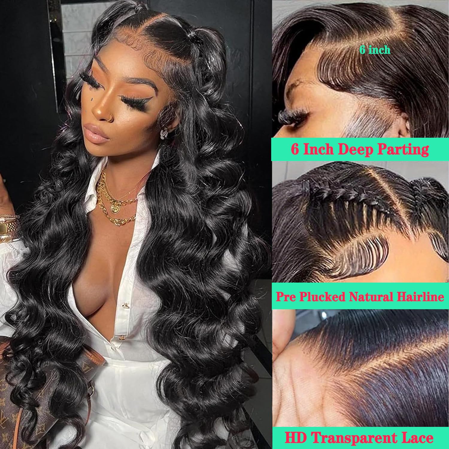 Thumbnail 2 de Fongly 13x6 HD Lace Front Body Wave Human Hair Wig (200% Density, 26 Inch)