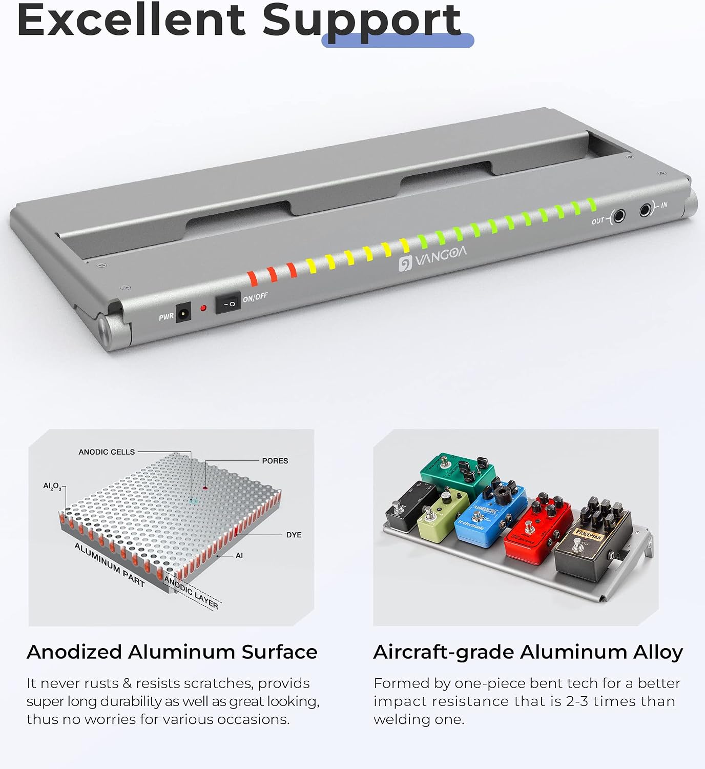 Detalle de Vangoa VPPD-S Guitar Pedal Board with 8 Isolated 9V Outputs and Foldable Legs