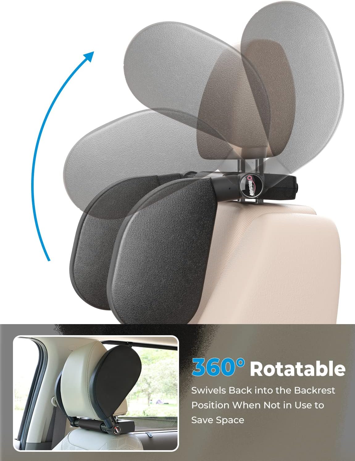 Thumbnail 6 de Oasser Car Seat Headrest Pillow CA1 (Black): Detachable, Adjustable 360° Support for Head and Neck