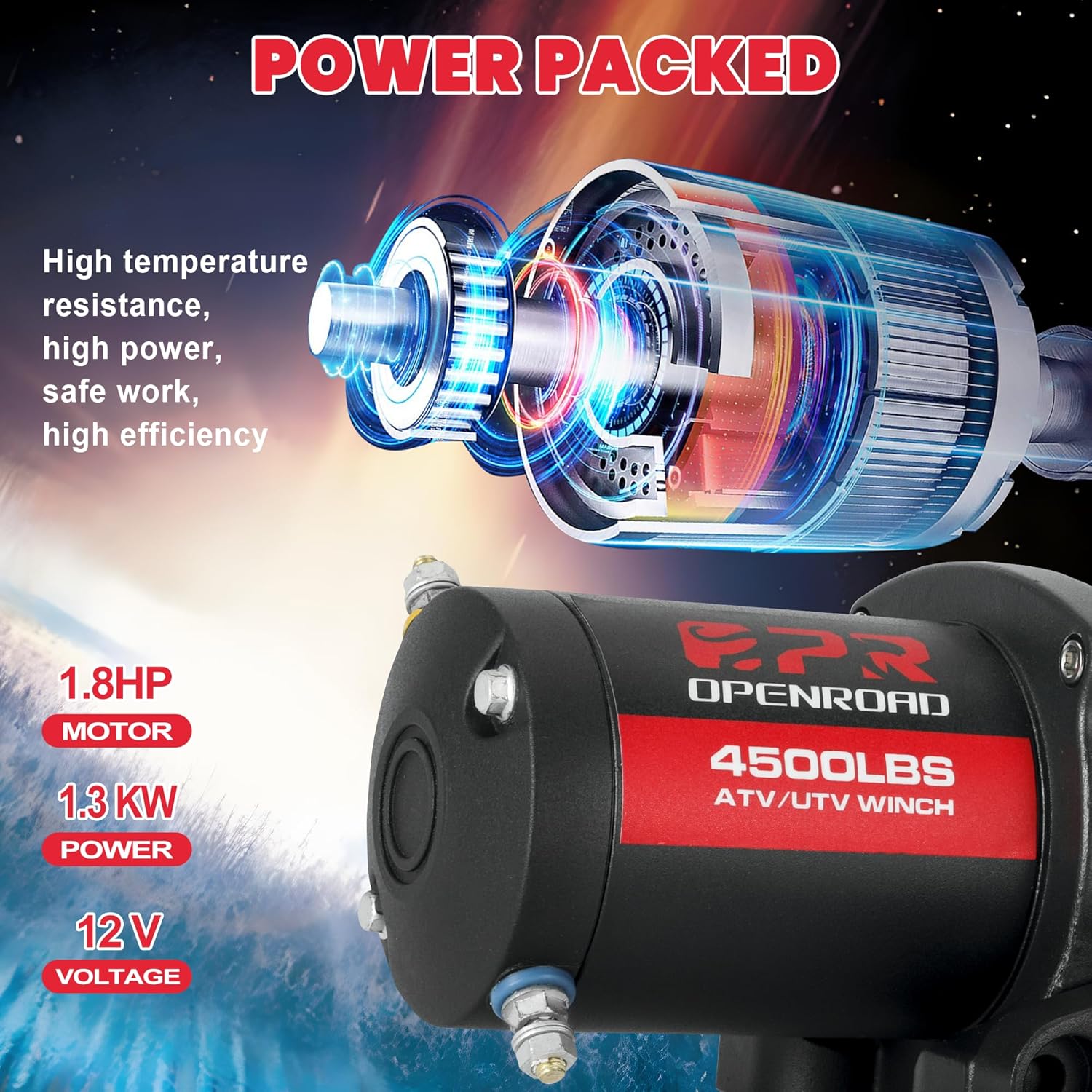 Thumbnail 1 de OPENROAD 4500 lb ATV/UTV Winch with 50 ft Synthetic Rope and Wireless Remote