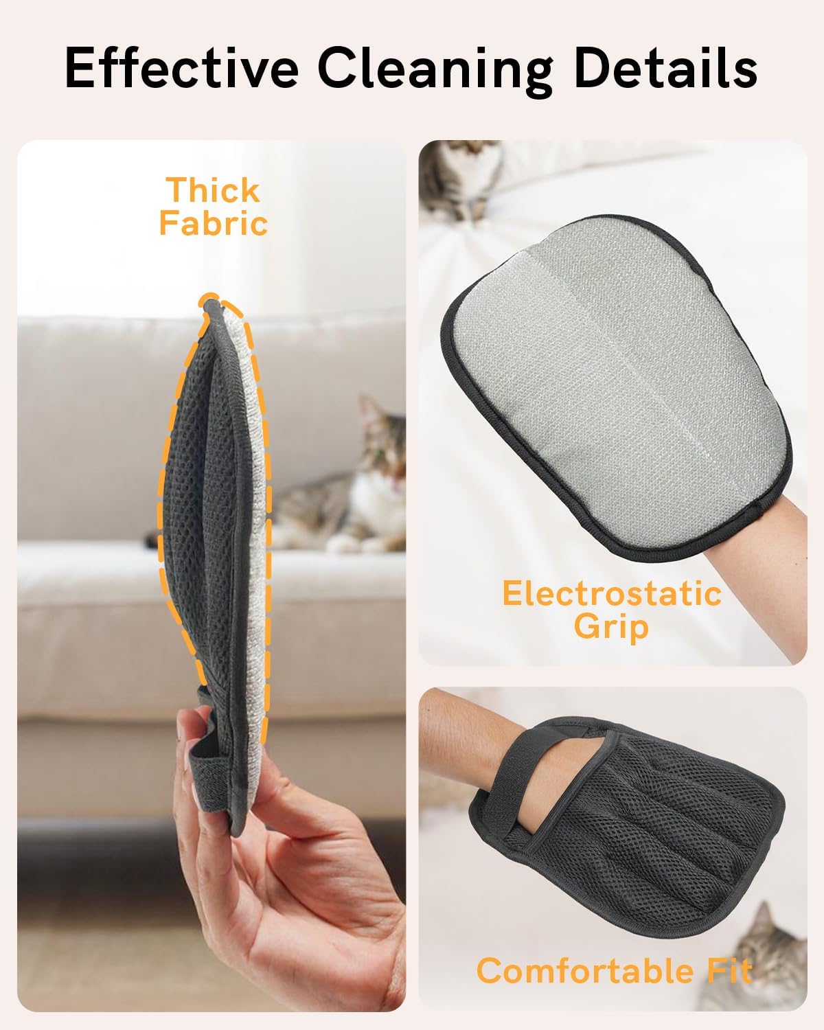 Thumbnail 2 de WitLion Upgraded 3PCS Double-Sided Pet Hair Removal Gloves (Reusable, Electrostatic) – Black