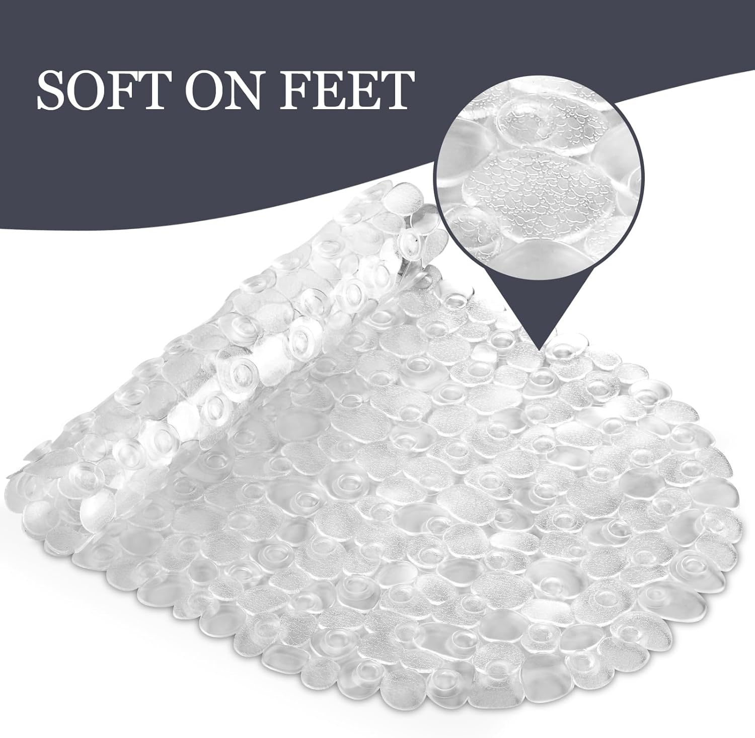 Thumbnail 2 de DOPROP Clear Pebbles Non Slip Shower Mat (69x36cm) with Suction Cups, Drain Holes