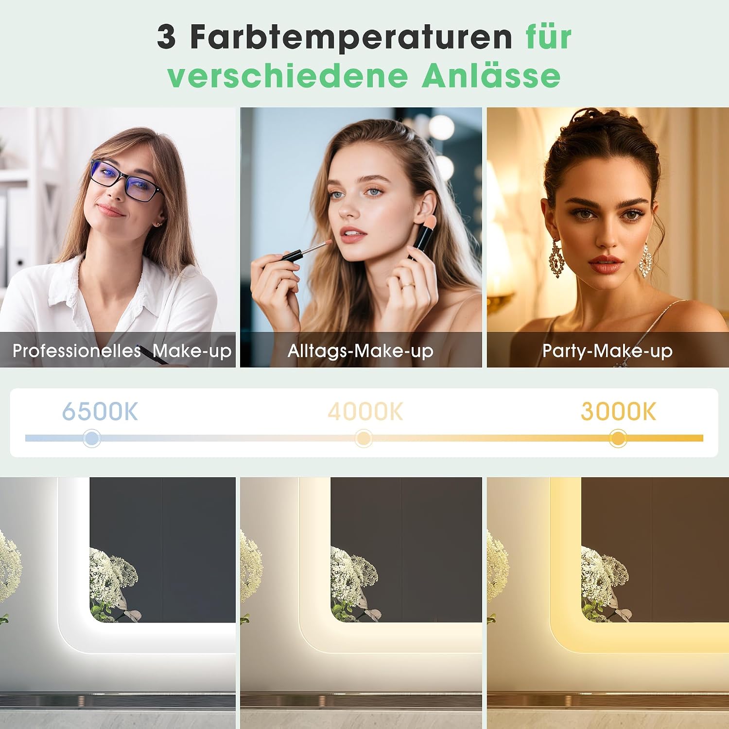 Detalle de S'bagno Badspiegel mit Beleuchtung 120x70 cm (LED) inkl. Bluetooth, Anti-Beschlag, dimmbar