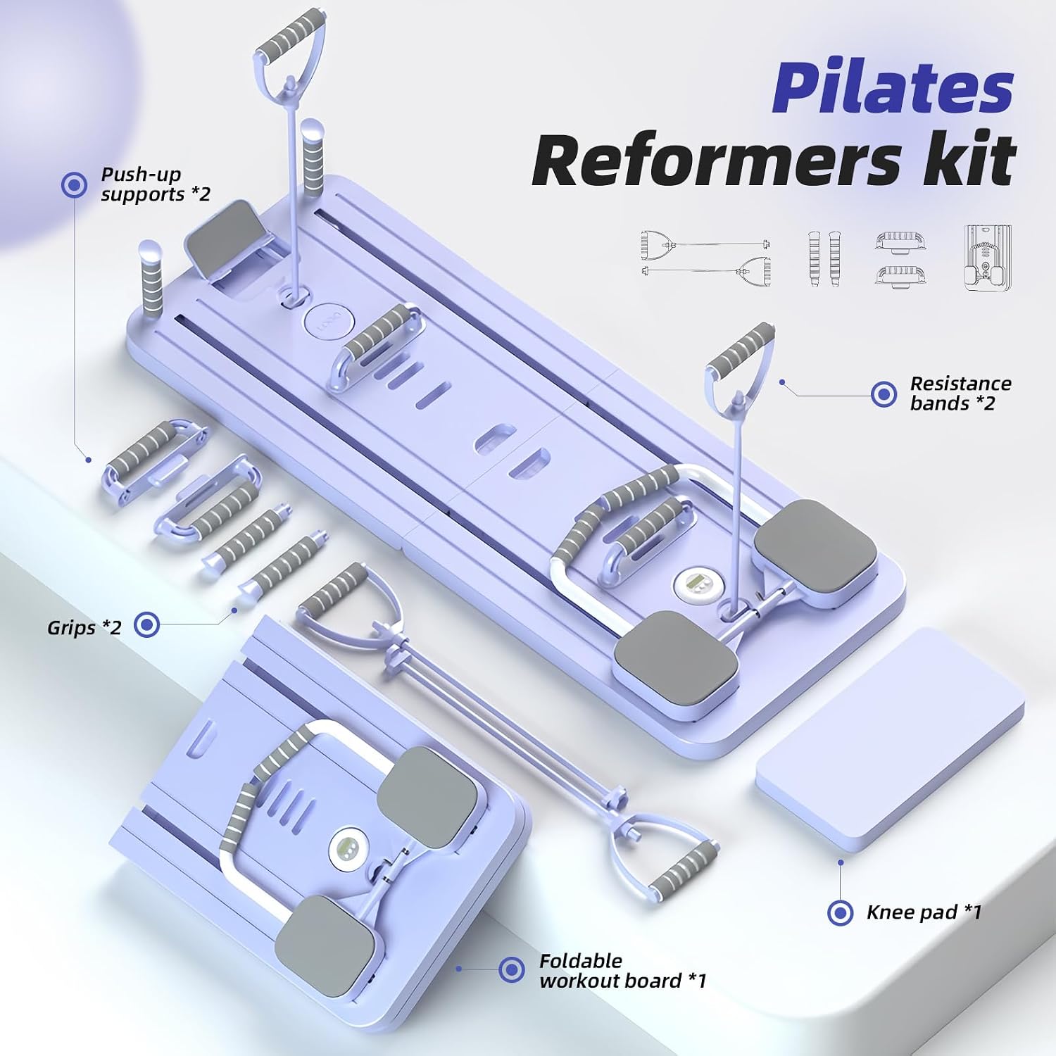 Detalle de Pilates Reformer pieghevole multiuso per casa – Tavola Fitness con rimbalzo automatico e binario silenzioso