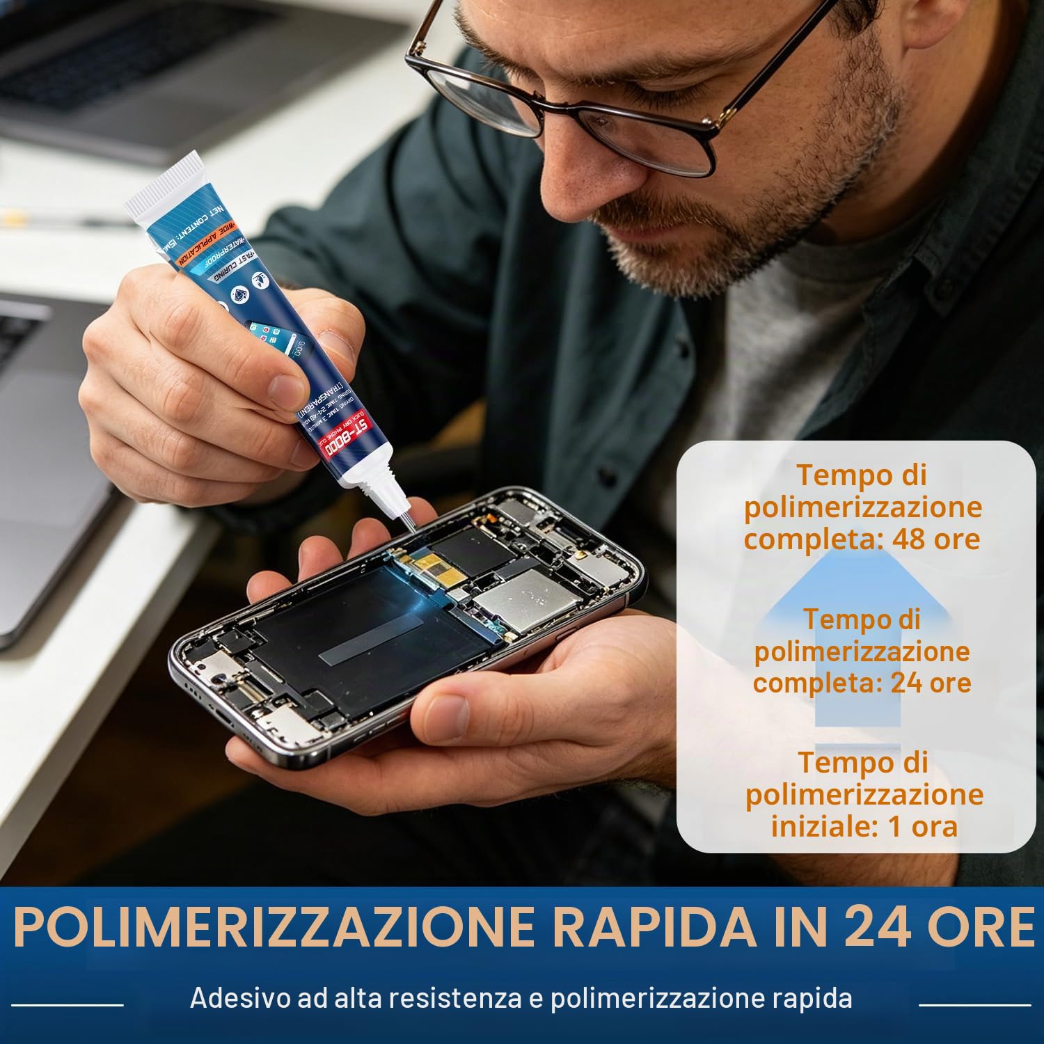 Detalle 2 de Colla Schermo Cellulare - Kit 30 ml (15 ml Nero + 15 ml Trasparente) con Strumenti per Riparazioni, Uso Versatile