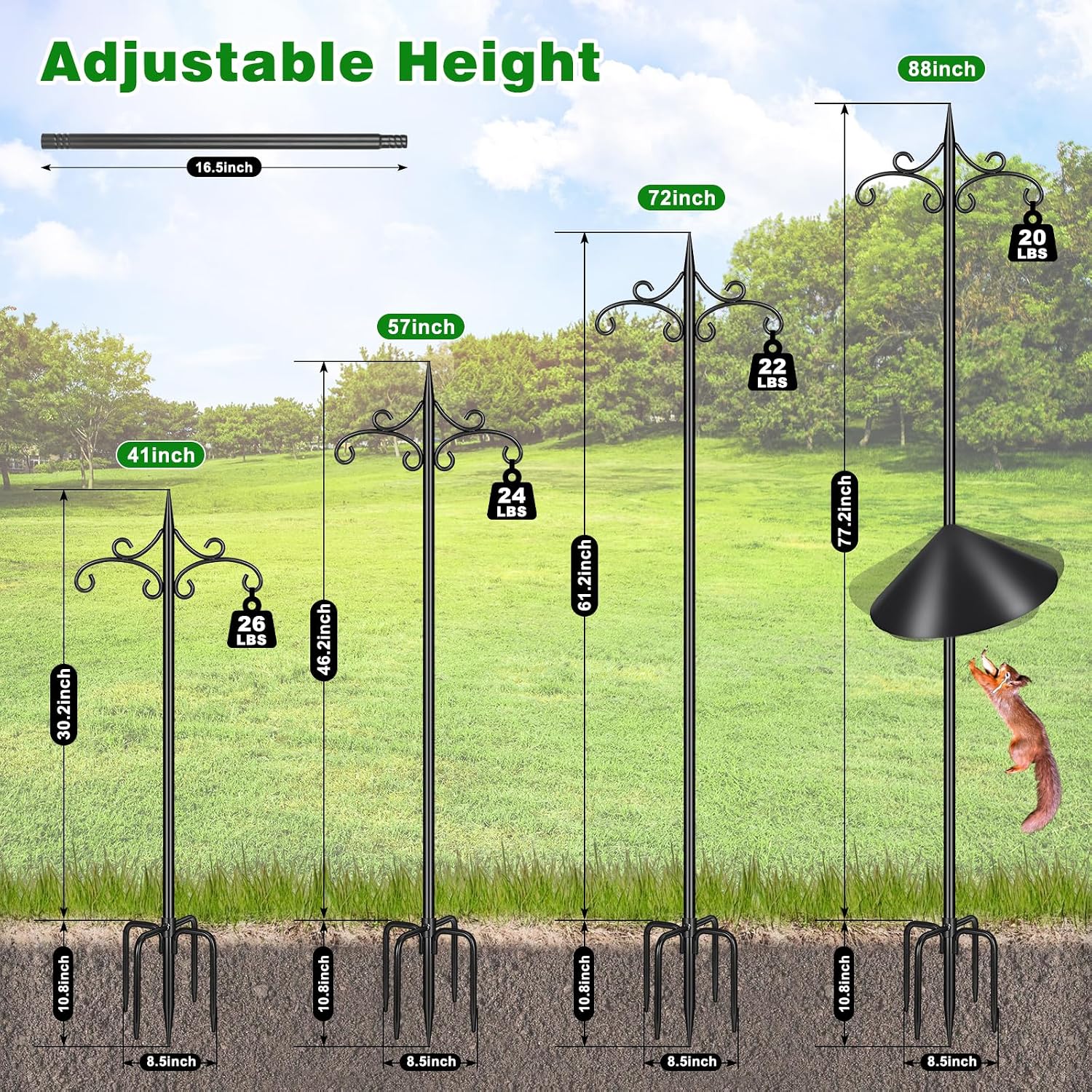 Thumbnail 2 de Tegarbed HKTY-5MYGSG-SSZ-88-1 Shepherd Hook with 88-Inch Pole and Squirrel Baffle