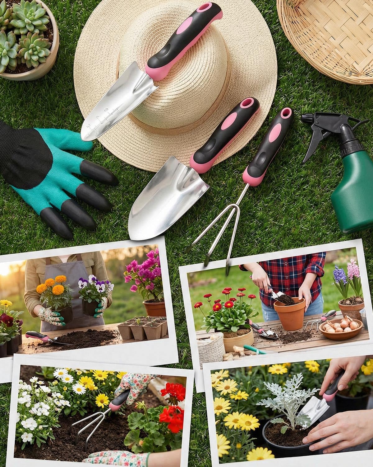 Thumbnail 6 de Garden Tools Set 7 Pack (Stainless Steel) with Storage Tote Bag – Pink ergonomic kit for everyday gardening