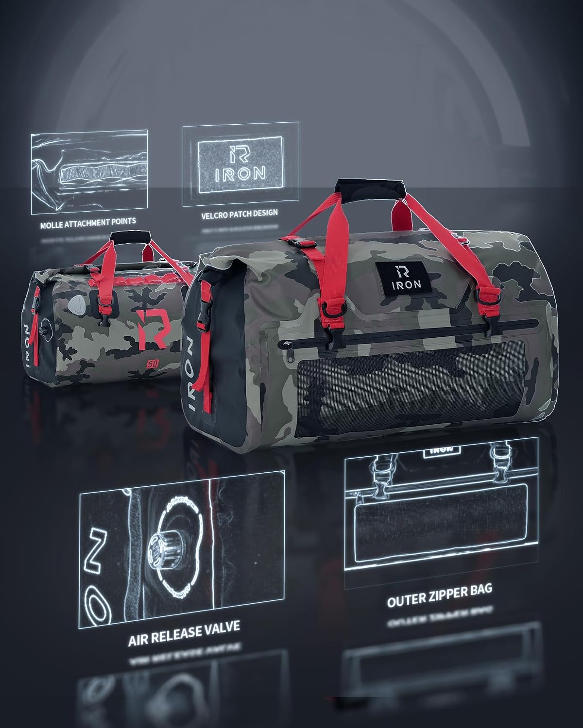 Detalle de BORLENI Motorrad Hecktasche Gepäckrolle 30L – wasserdicht, Rolltop, MOLLE-System, reflektierend, vielseitig nutzbar