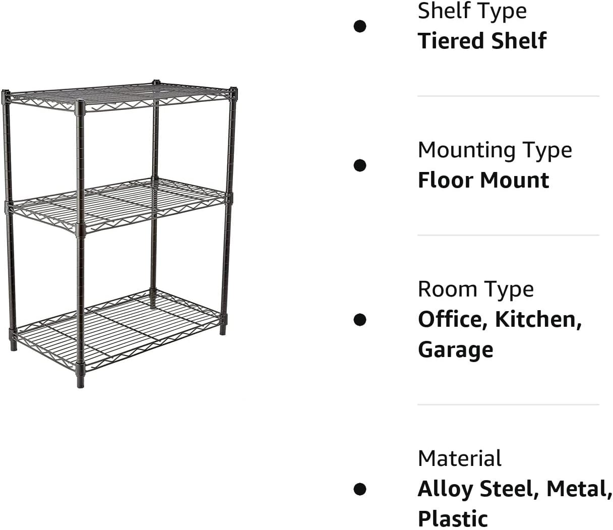 Detalle de Amazon Basics wąski regał z 3 regulowanymi półkami, czarny, udźwig 340 kg