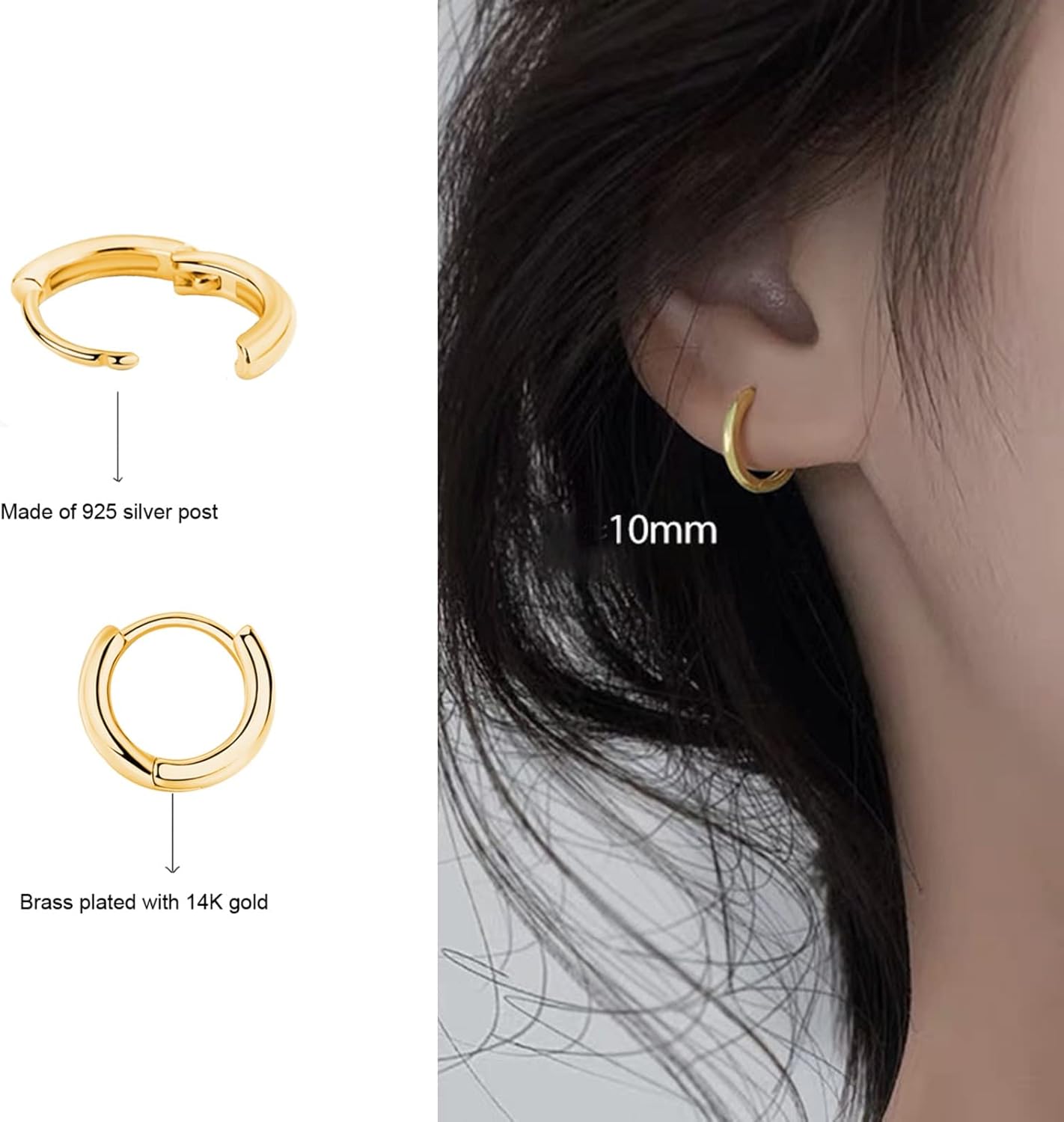 Thumbnail 1 de Silber 925 Creolen Set (3 Paar) – kleine Huggies für Damen, Mädchen & Herren mit goldfarbenem Finish