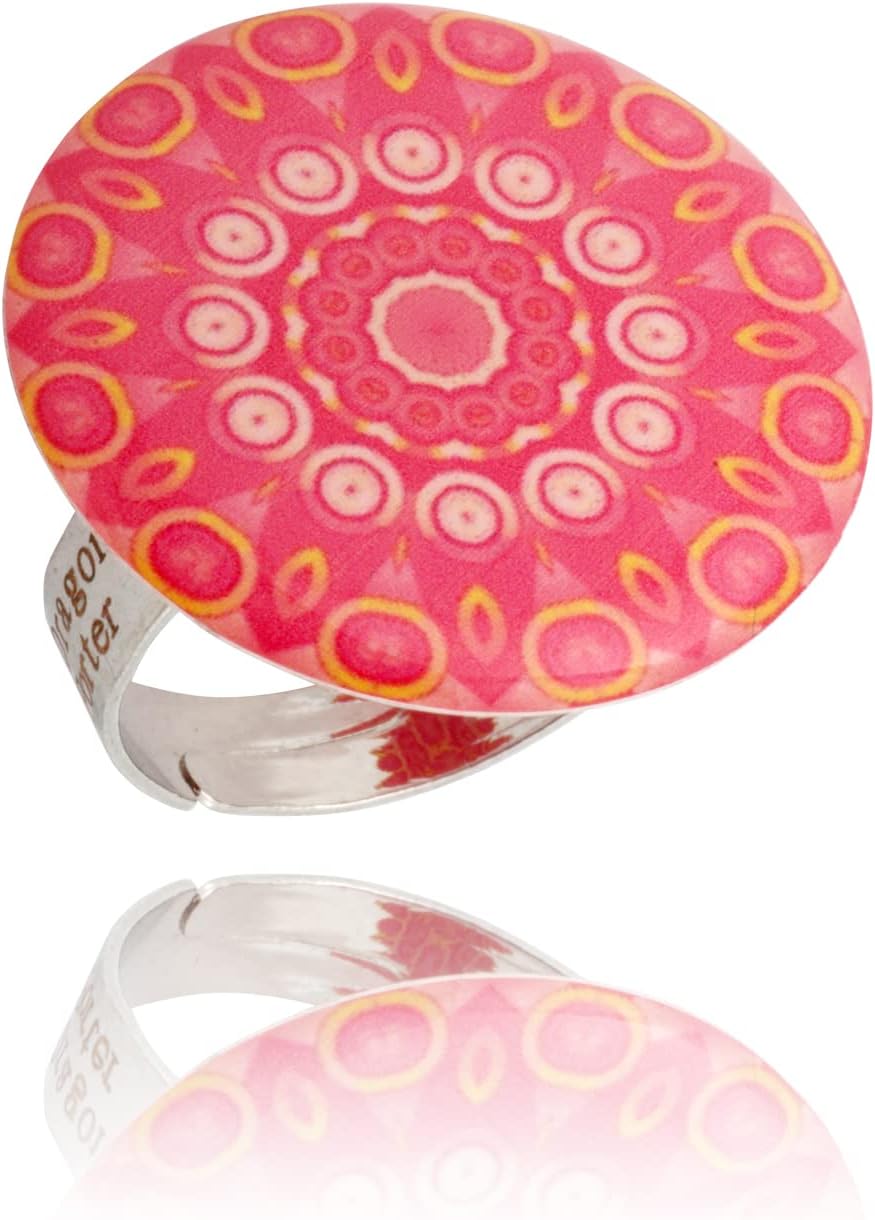 Detalle de Anillo Boho Mandala Ajustable 3 cm Coral Rojo