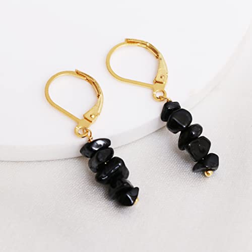 Detalle de GEMPIRES NATURE’S TREASURE Black Tourmaline Chip Leverback Hoop Earrings