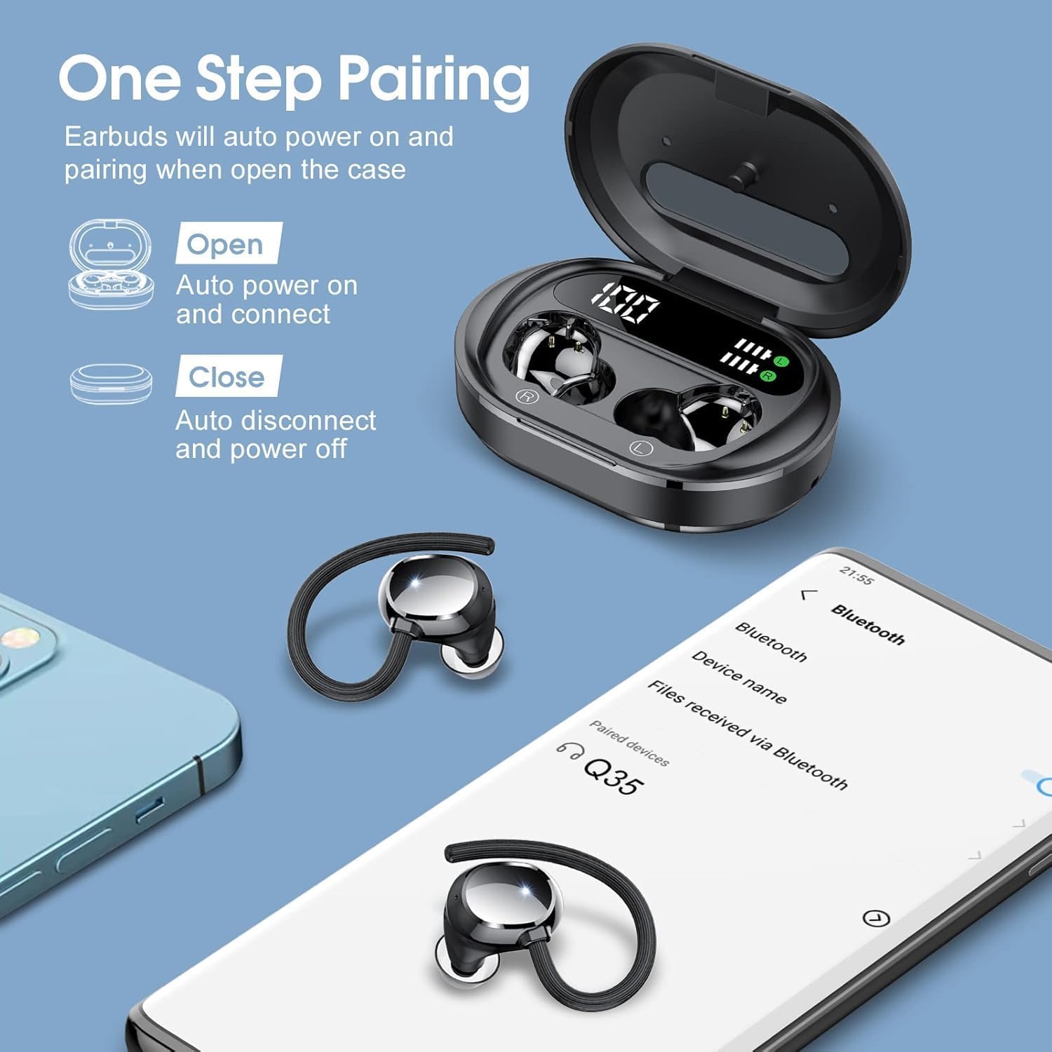 Detalle de KESIEME Wireless Earbuds: Lightweight Bluetooth 5.3 Sport Earphones with IPX7 and 30 Hours Playback