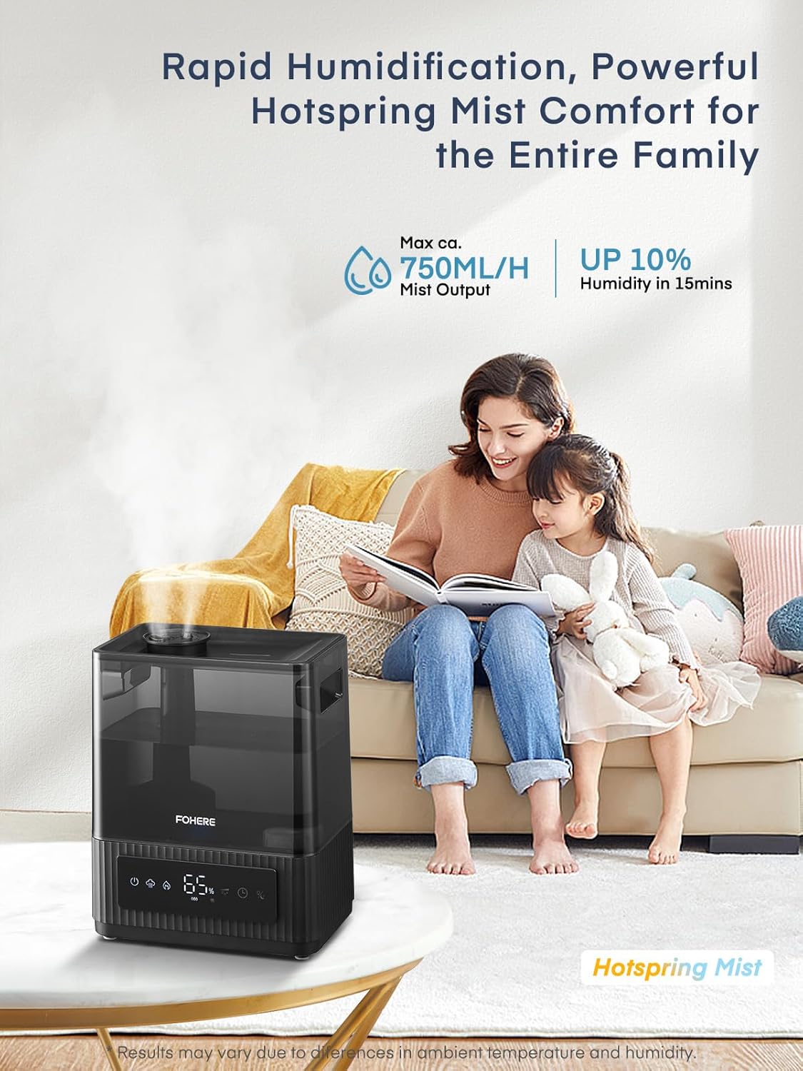 Detalle de FOHERE 6L — Humidificateur à brume froide et chaude (ultrasonique) pour la maison, avec minuterie et mode sommeil