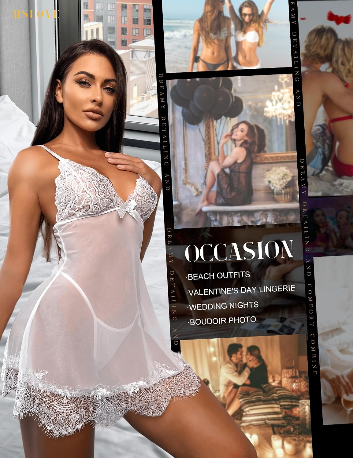 Detalle de RSLOVE nuisette dentelle femme 3 pièces