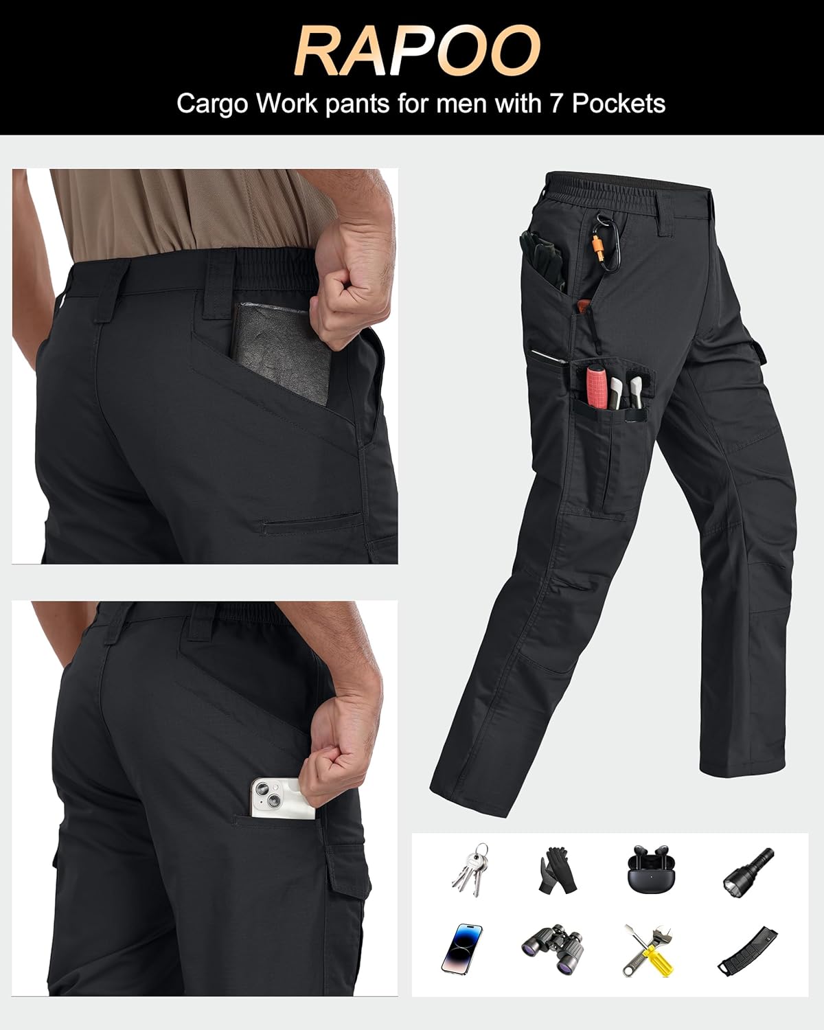 Thumbnail 4 de Rapoo Cargohose Herren Outdoor Workwear – Ripstop, 7 Taschen, ergonomischer Schnitt