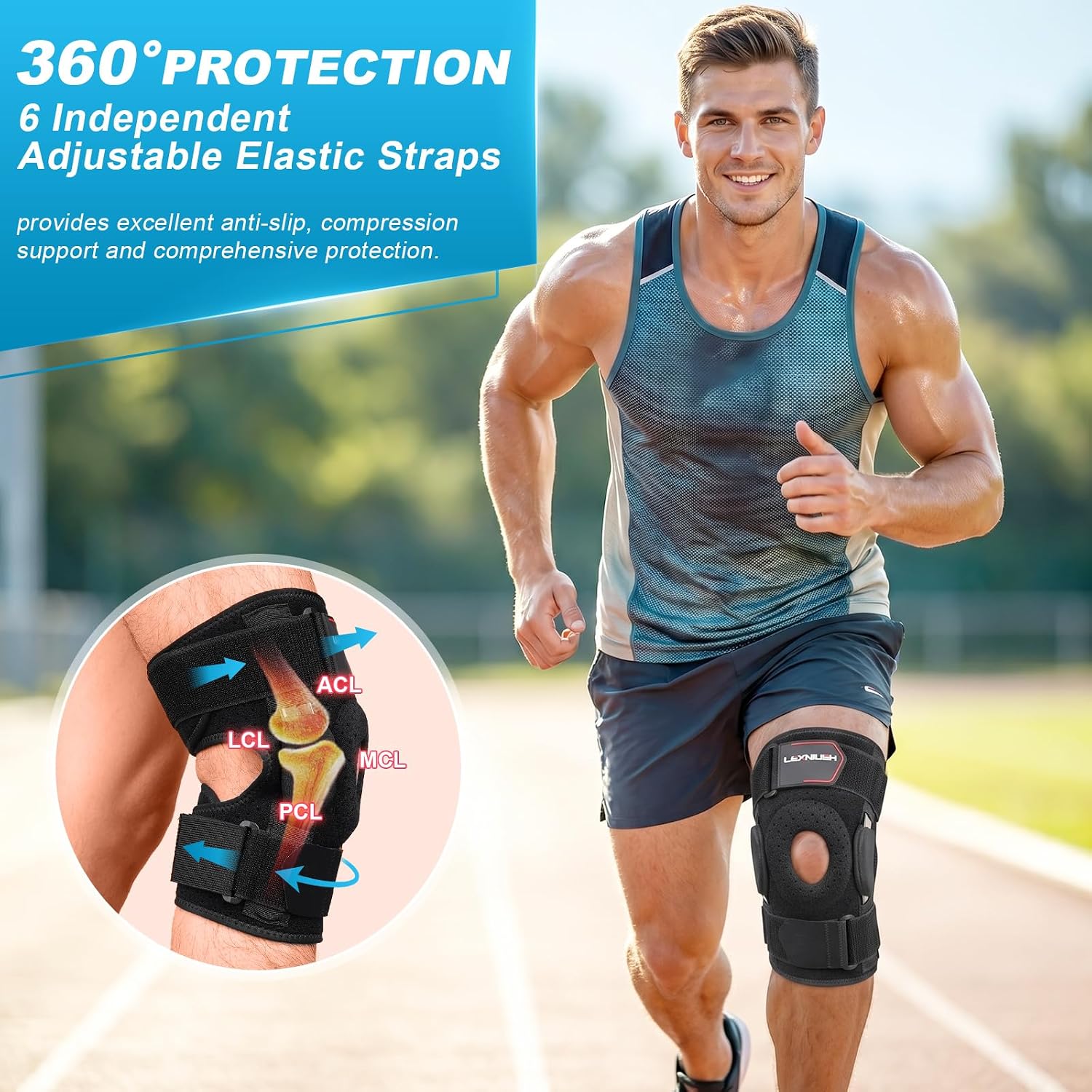 Detalle de Knee Support for Women and Men with Adjustable Hinged Design and Open Patella