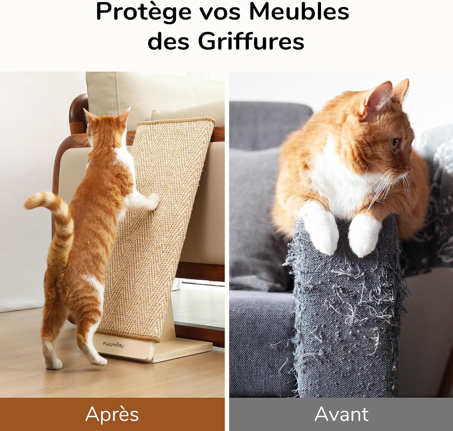 Detalle de FUKUMARU Griffoir pour chat 60 cm en sisal naturel avec rampe et tapis interchangeable (cadre en bois robuste forme de L)