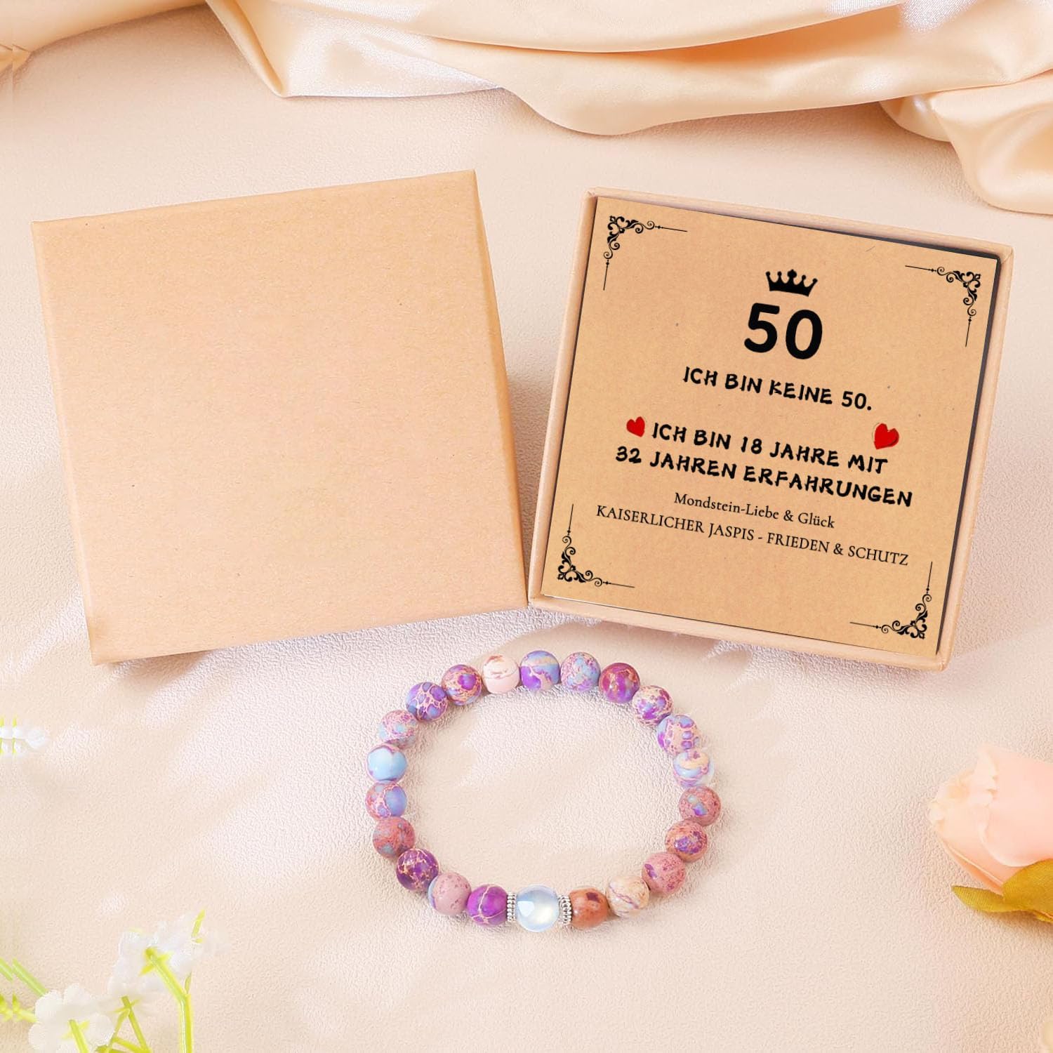 Thumbnail 6 de kiimiipa Armband aus Naturstein zum 50./60. Geburtstag für Frauen – mit Karte & Geschenkbox