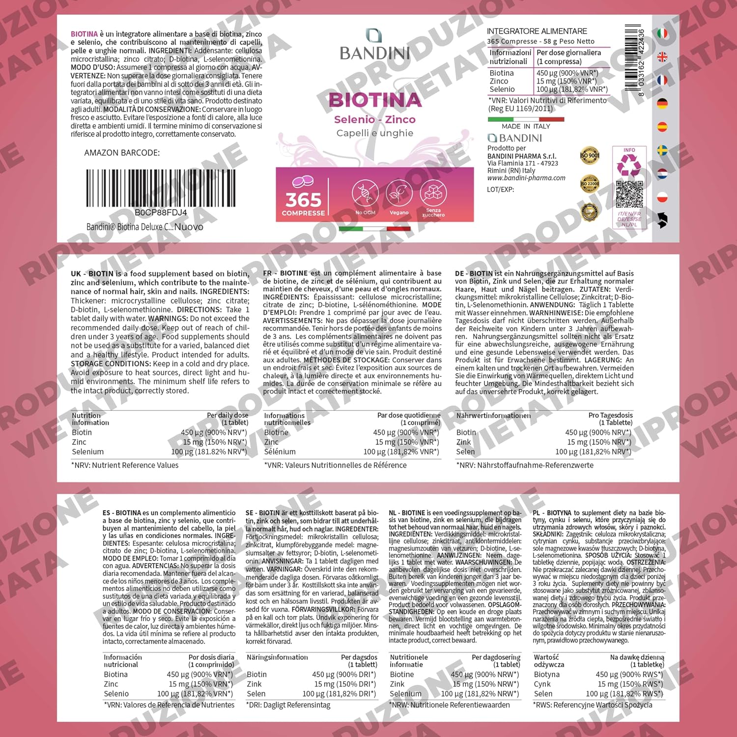 Thumbnail 4 de BANDINI Biotine + Selenium + Zink tabletten voor haar, nagels en huid