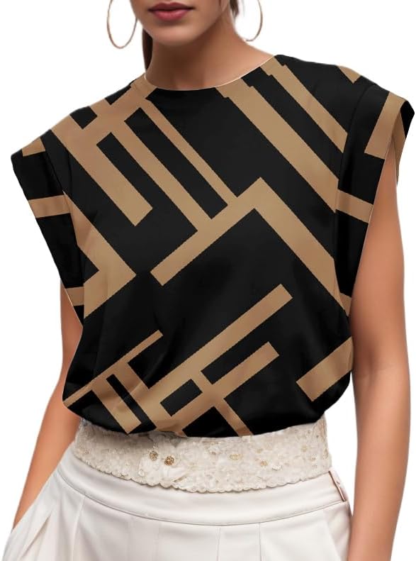 Detalle de GRECERELLE Cap Sleeve Summer Top for Women, Loose Crew Neck Tee