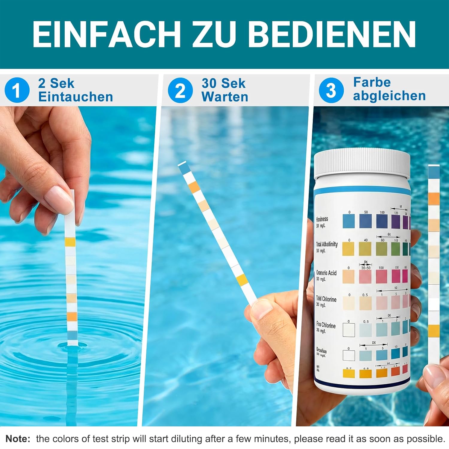 Thumbnail 2 de Pool Teststreifen 7-in-1 – Professioneller 100er-Vorrat für Pools, Whirlpools und Spas