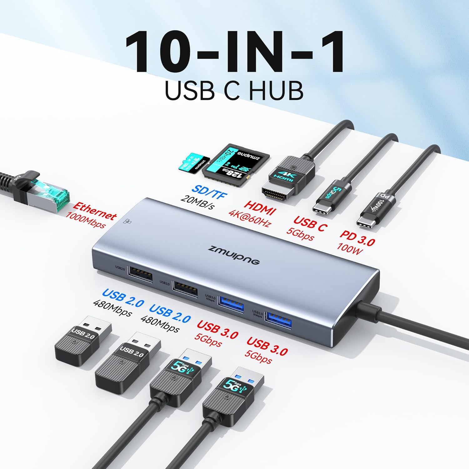 Thumbnail 1 de 10-in-1 USB C Hub with 100W PD and Ethernet