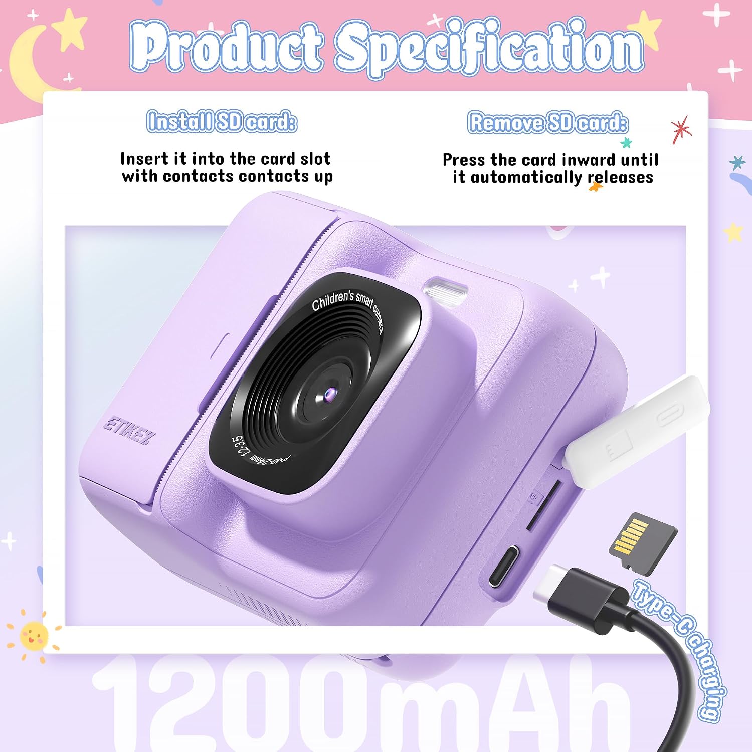 Thumbnail 6 de ETIKEZ Kids Camera 1080P instant print, 32GB