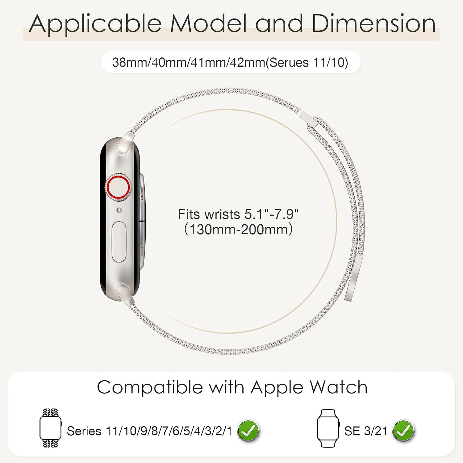 Detalle de Milanese Loop Compatible with Apple Watch Straps (38mm–49mm) with Magnetic Clasp