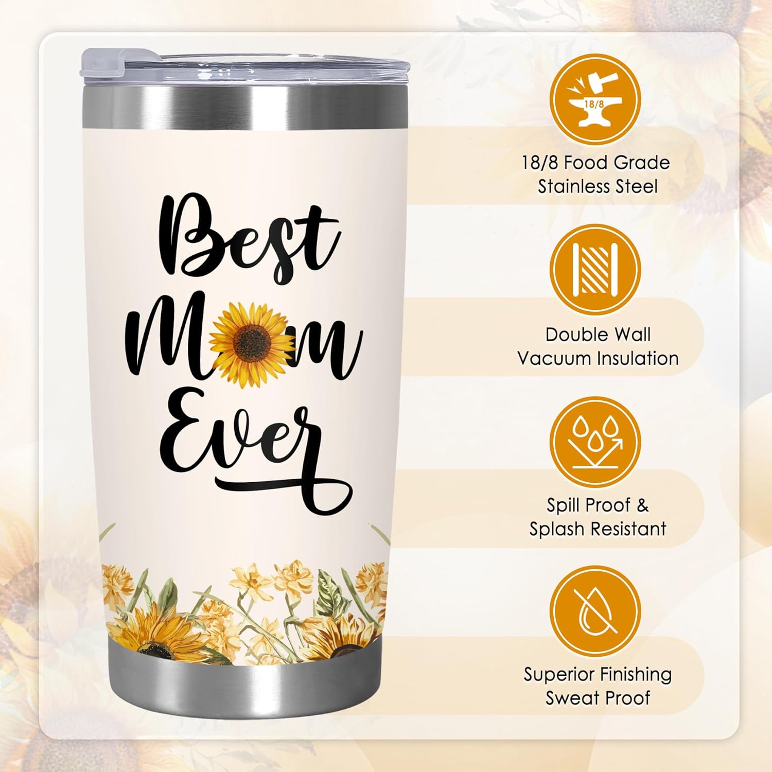 Thumbnail 2 de TEEZWONDER 20 oz Sunflower Stainless Steel Insulated Tumbler — A Thoughtful Mom Gift