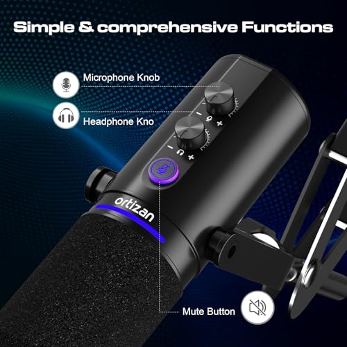 Detalle de Ortizan USB XLR Dynamic Microphone with Boom Arm: A practical desk top kit for streaming and recording