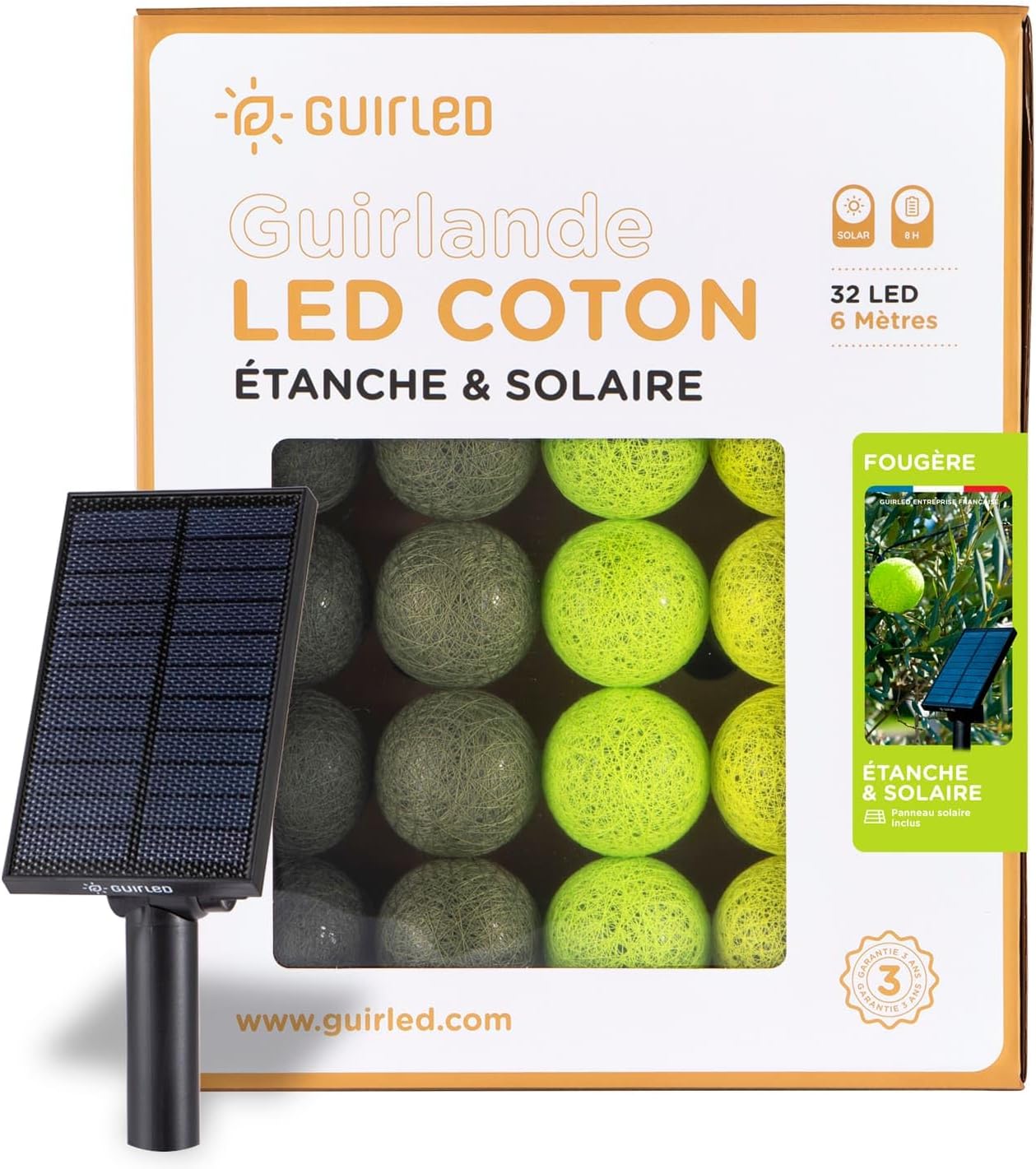 Detalle de GuirLED Außengirlande mit Lichtkugeln LED-Guinguette – IP55, Solarpanel, 9 m insgesamt