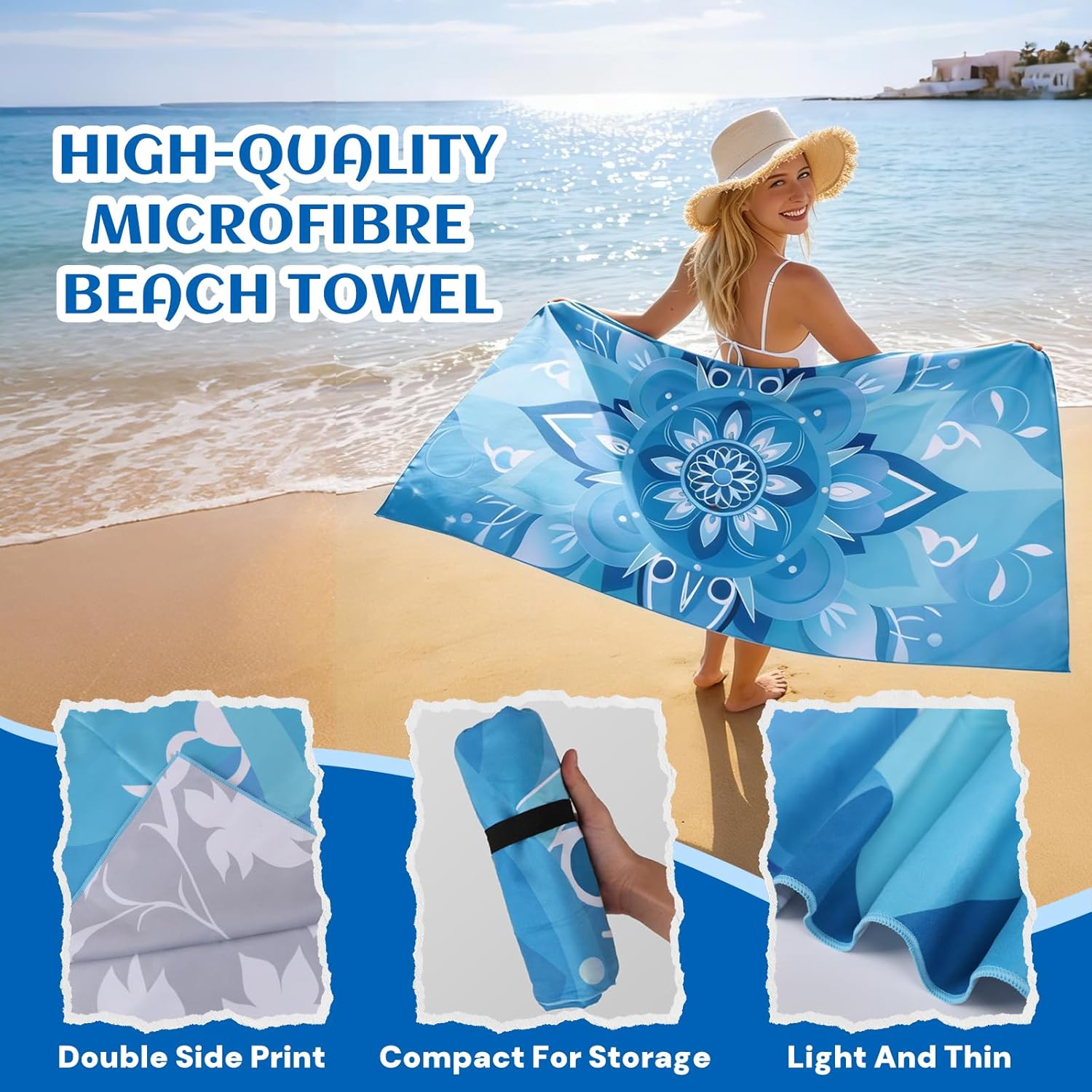 Detalle 2 de Anavasi Microfibre Beach Towels for Adults – 2 Pack, 180x90 cm, Double-Sided Print