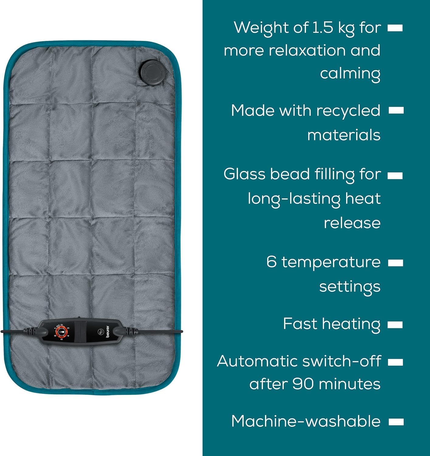 Detalle de Beurer HK 145 Cosy Weighted Heating Pad: 1500g of Embracing Warmth in a 60 x 30 cm Pad