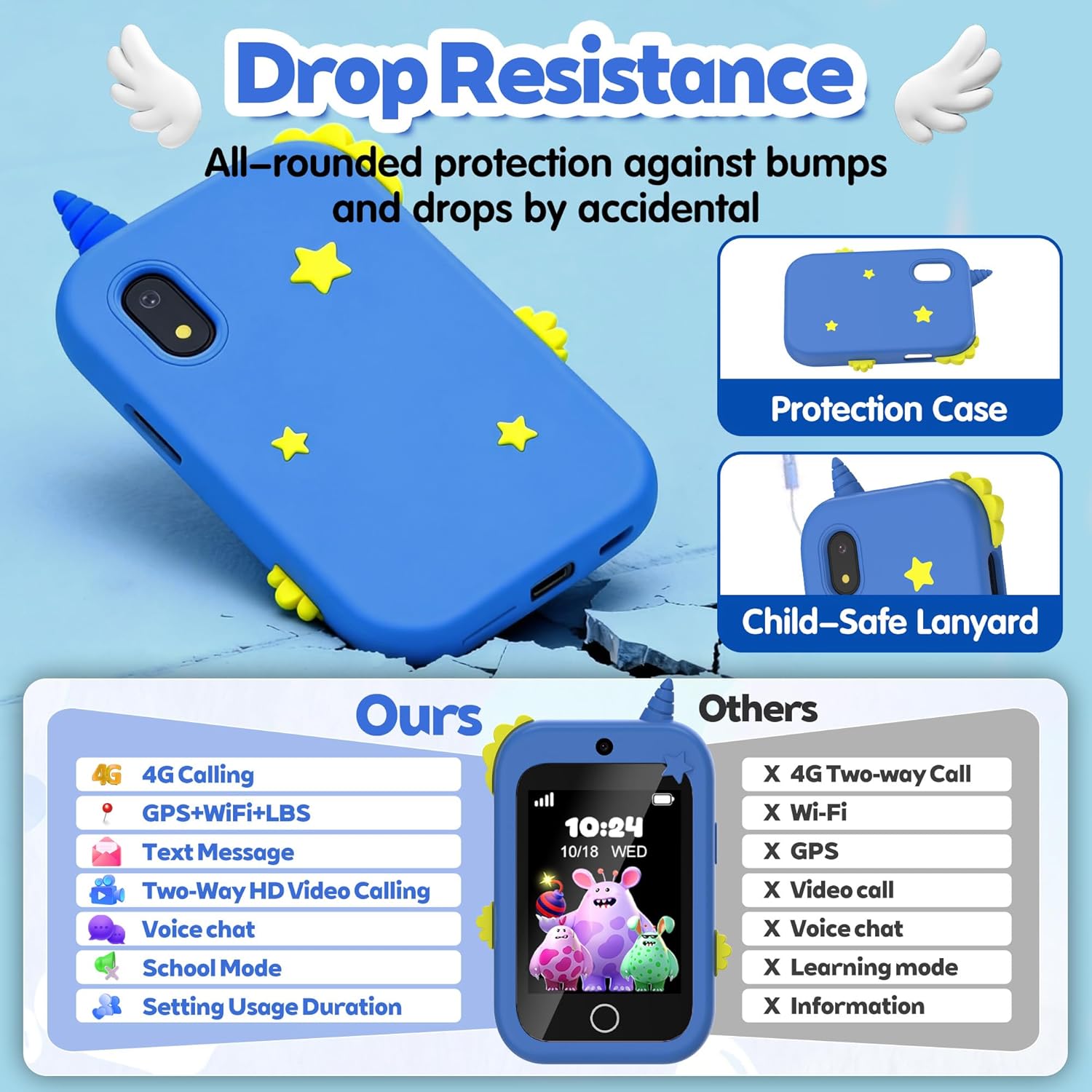 Thumbnail 6 de 4G Téléphone Portable pour Enfants avec GPS et Appels Vidéo – Bleu