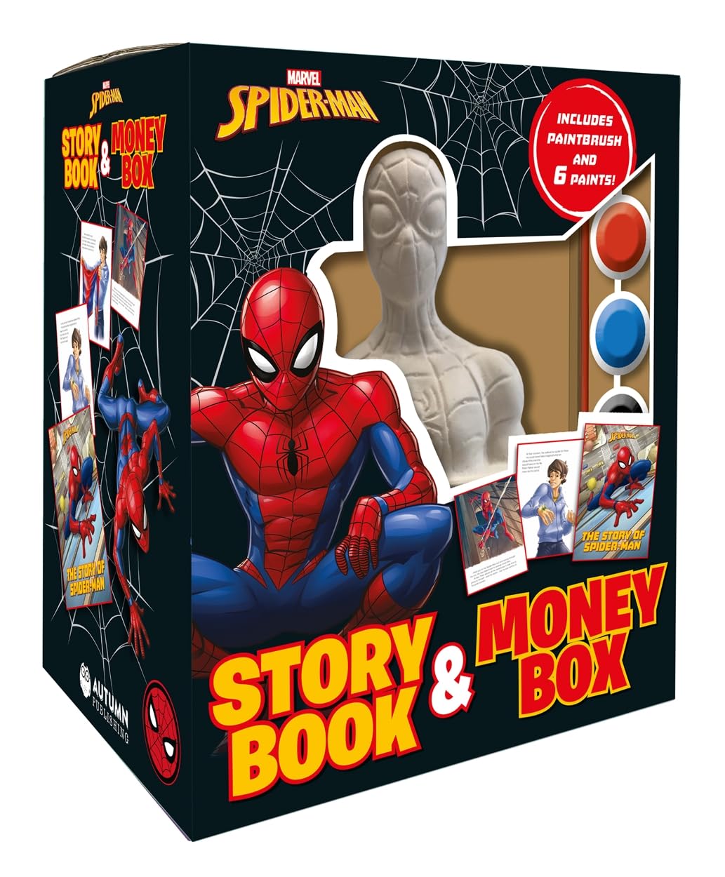 Detalle de Marvel Spider-Man: Story Book & Money Box – książka dla dzieci ze skarbonką