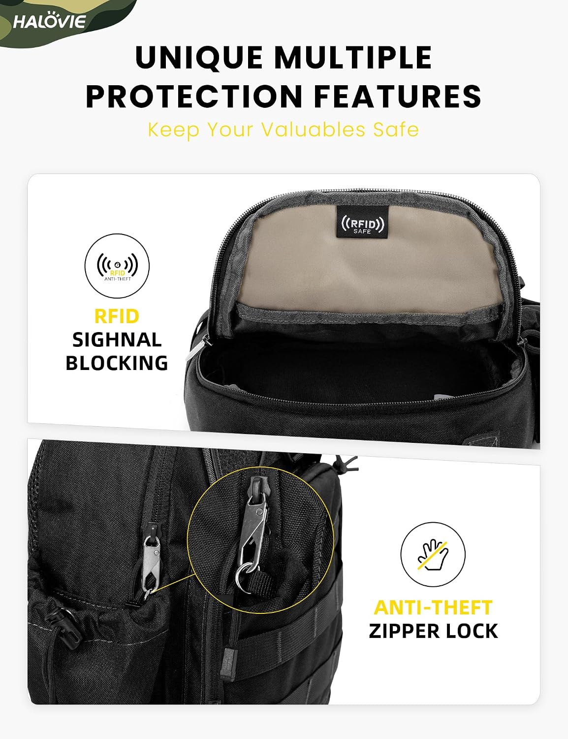 Detalle de HALOVIE Taktische Brusttasche Herren Sling Bag – Anti-Diebstahl, MOLLE, 8 L, 600D Nylon