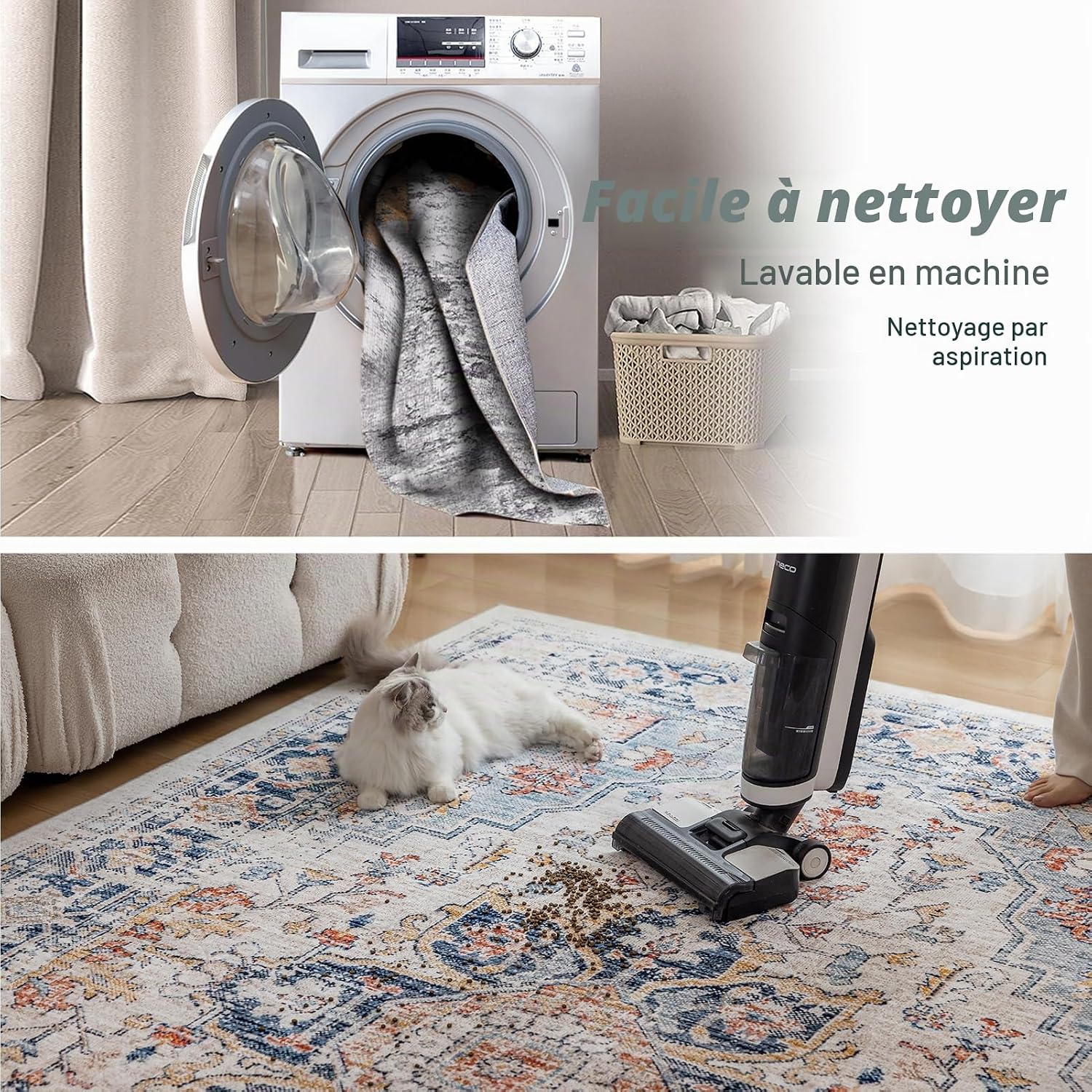 Detalle 2 de CHOSHOME Tapis Salon Antidérapant Lavable en Machine – Poils courts, style vintage multicolore, 300x400 cm