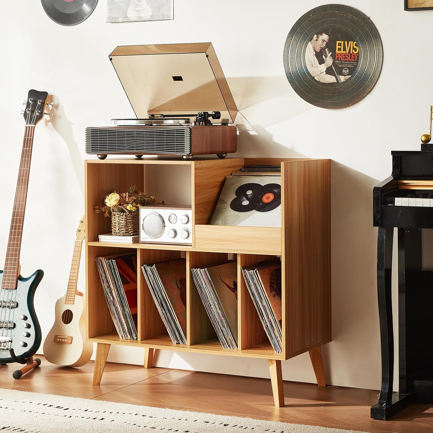 Thumbnail 5 de Large record stand with storage – wooden record player stand for up to 300 vinyl albums