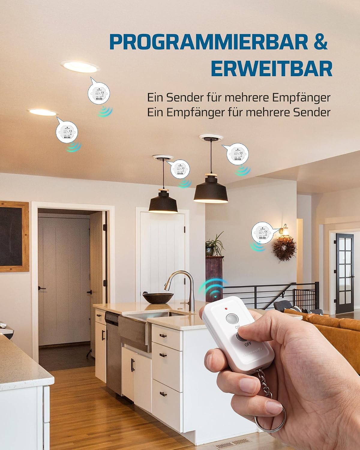 Detalle de DEWENWILS Interrupteur sans Fil avec 1 Récepteur et 1 Télécommande – contrôle pratique jusqu’à 30 m