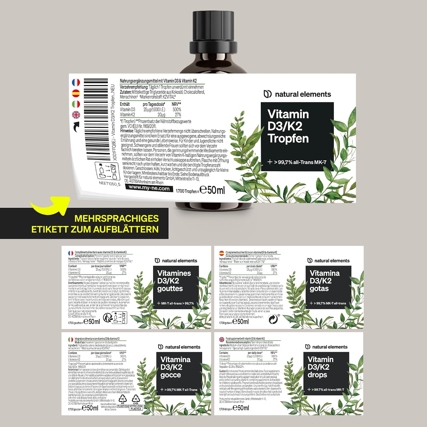 Thumbnail 6 de natural elements Vitamin D3 + K2 Tropfen 50 ml – Vitamin D3-K2 Tropfen 💊
