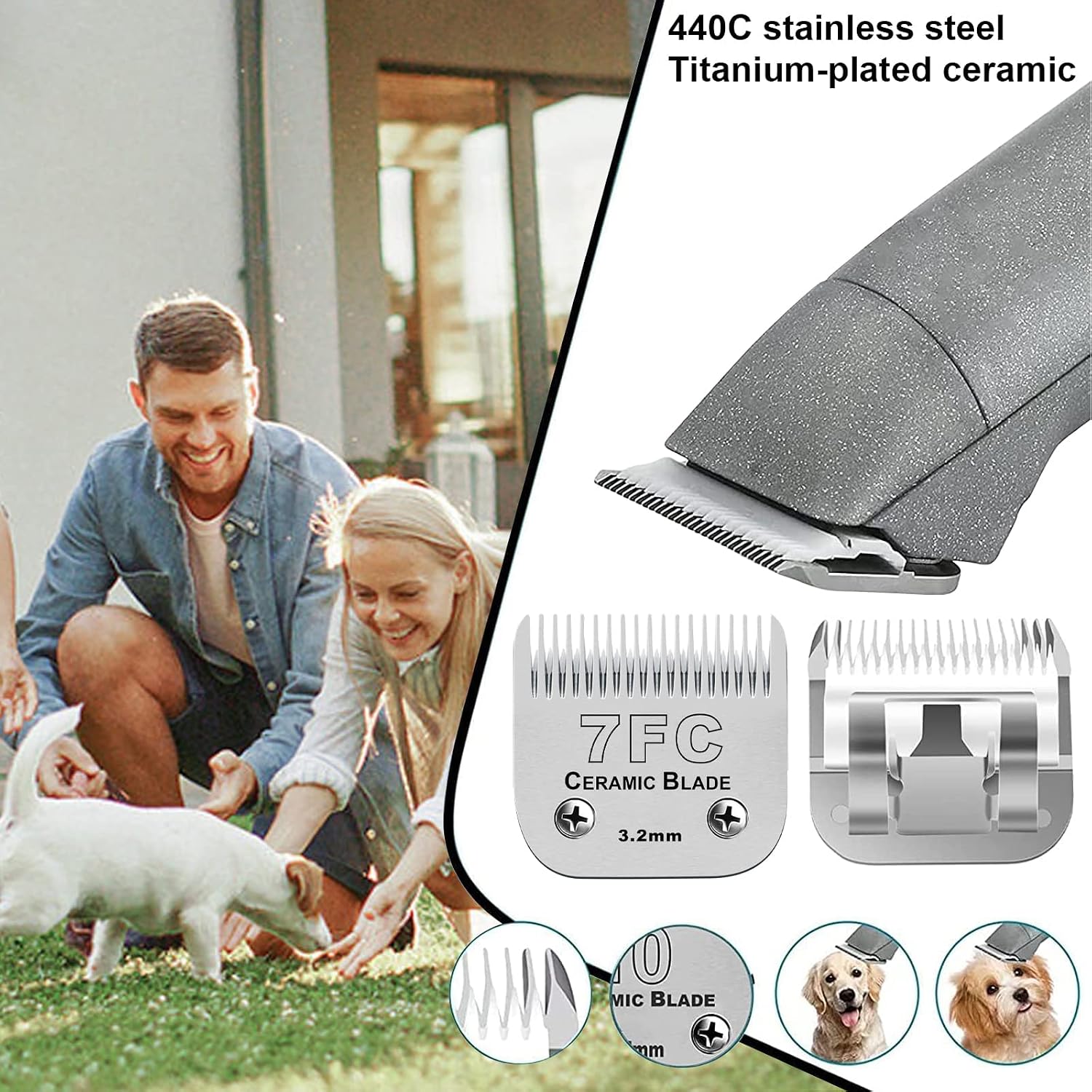 Detalle de 5PCS Dog Grooming Clipper Replacement Blades: Ceramic & Stainless for Andis, Oster A5 & Wahl KM Series