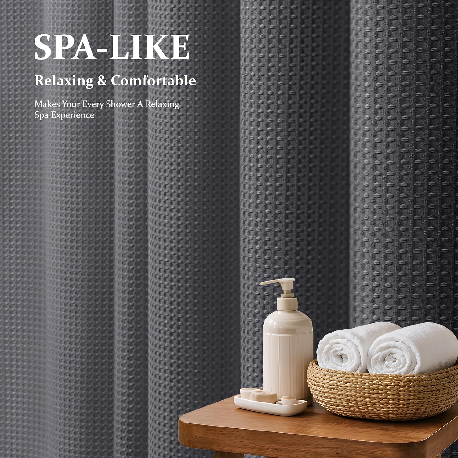 Thumbnail 1 de Dynamene Waffle Shower Curtain, 72 x 72 in, 256 GSM, Charcoal Gray